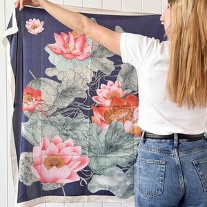 Lotus Square Scarf Blue 90cm