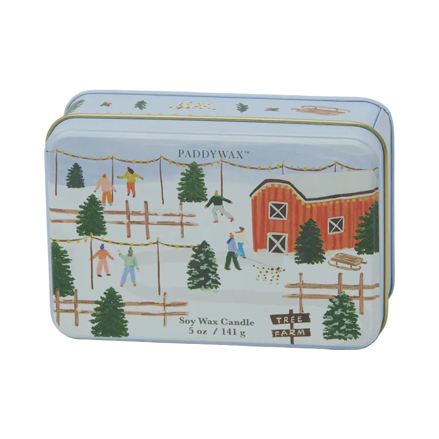 5 oz Matte Printed Tin Candle With Tree Farm Scene - Vanilla Bean - Tabac & Pine