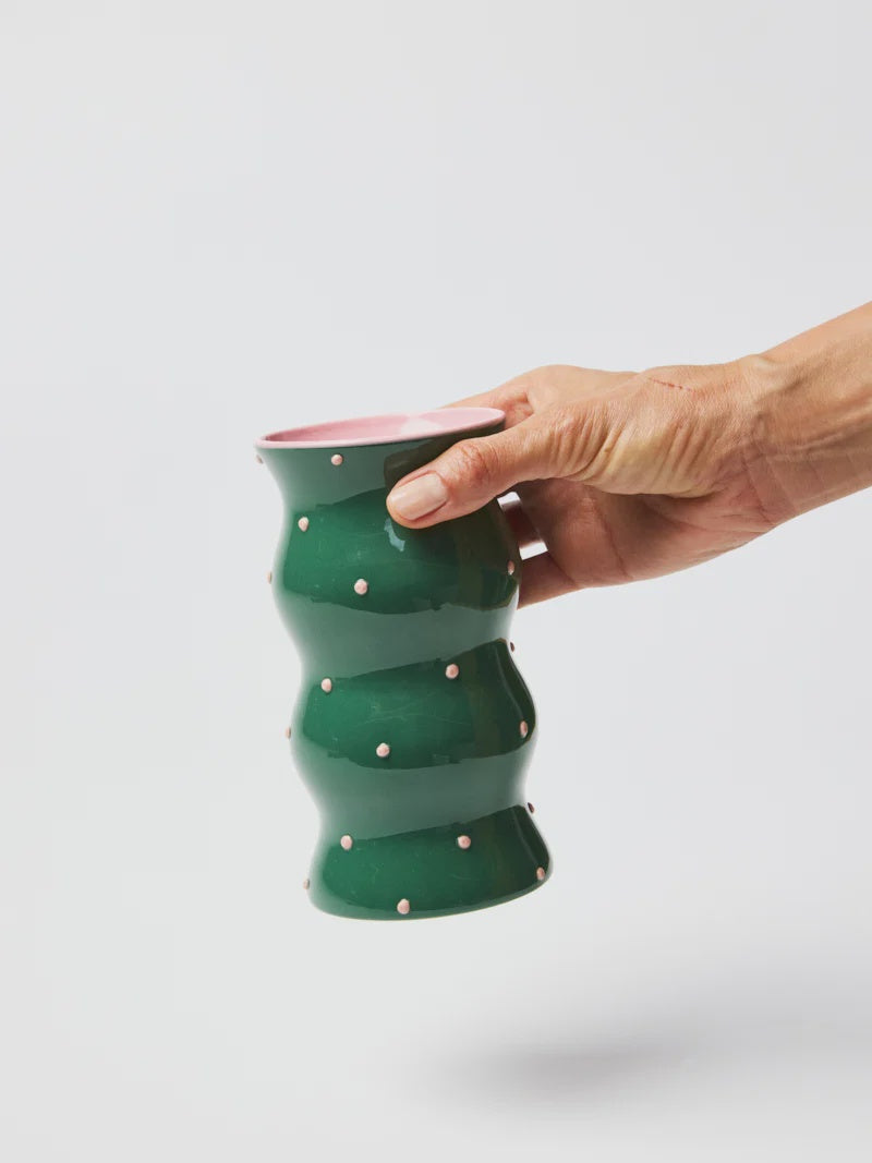 PALMA VASE GREEN PINK DOTTY