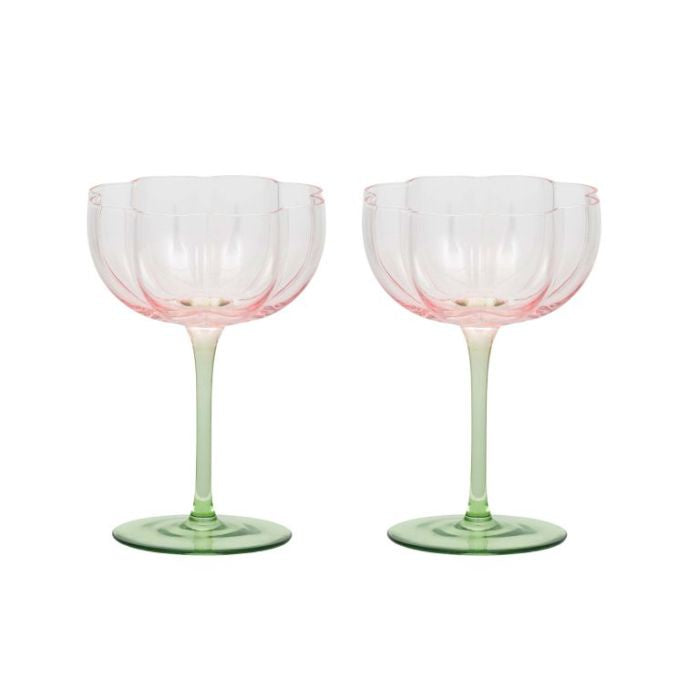 Lotti Tulip Wine Glass Pink/Green Set of 2