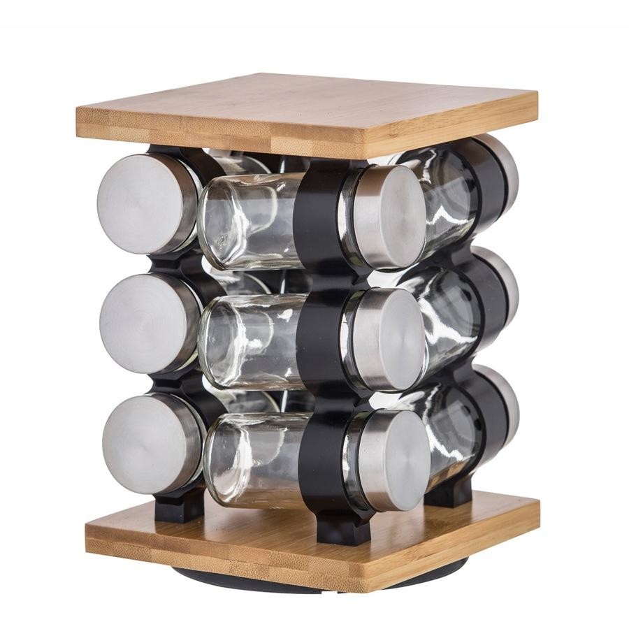 12pc Davis & Waddell Romano Spice Jar Set w/ Storage Rack 21cm Natural/Clear