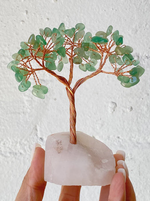 Green Aventurine Tree with Rose Quartz Base