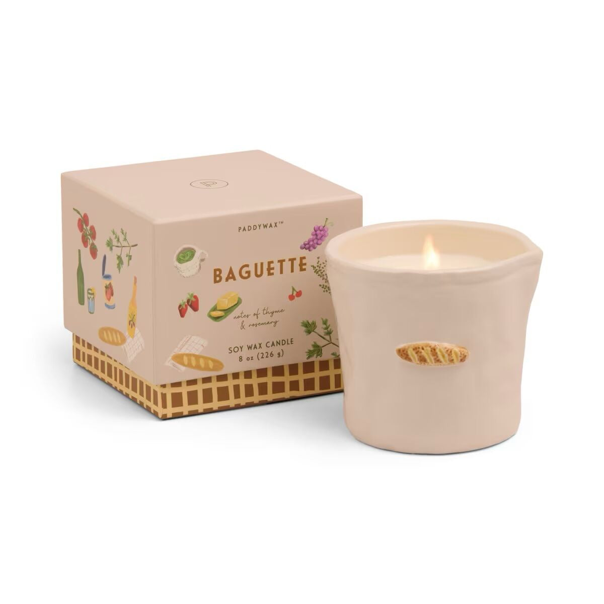 Bistro 8oz/226g French Baguette Embossed Ceramic Candle - Rosemary Thyme Boxed