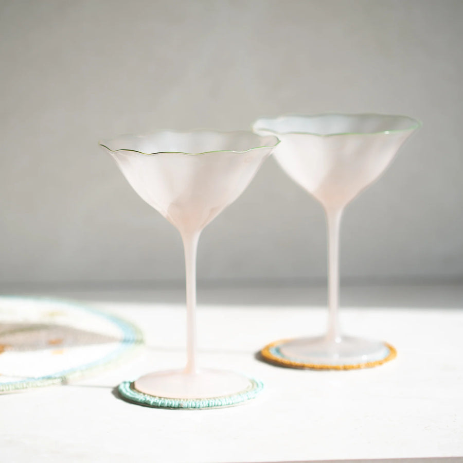 Bella Set of 2 Coupe Glass Pink/Green