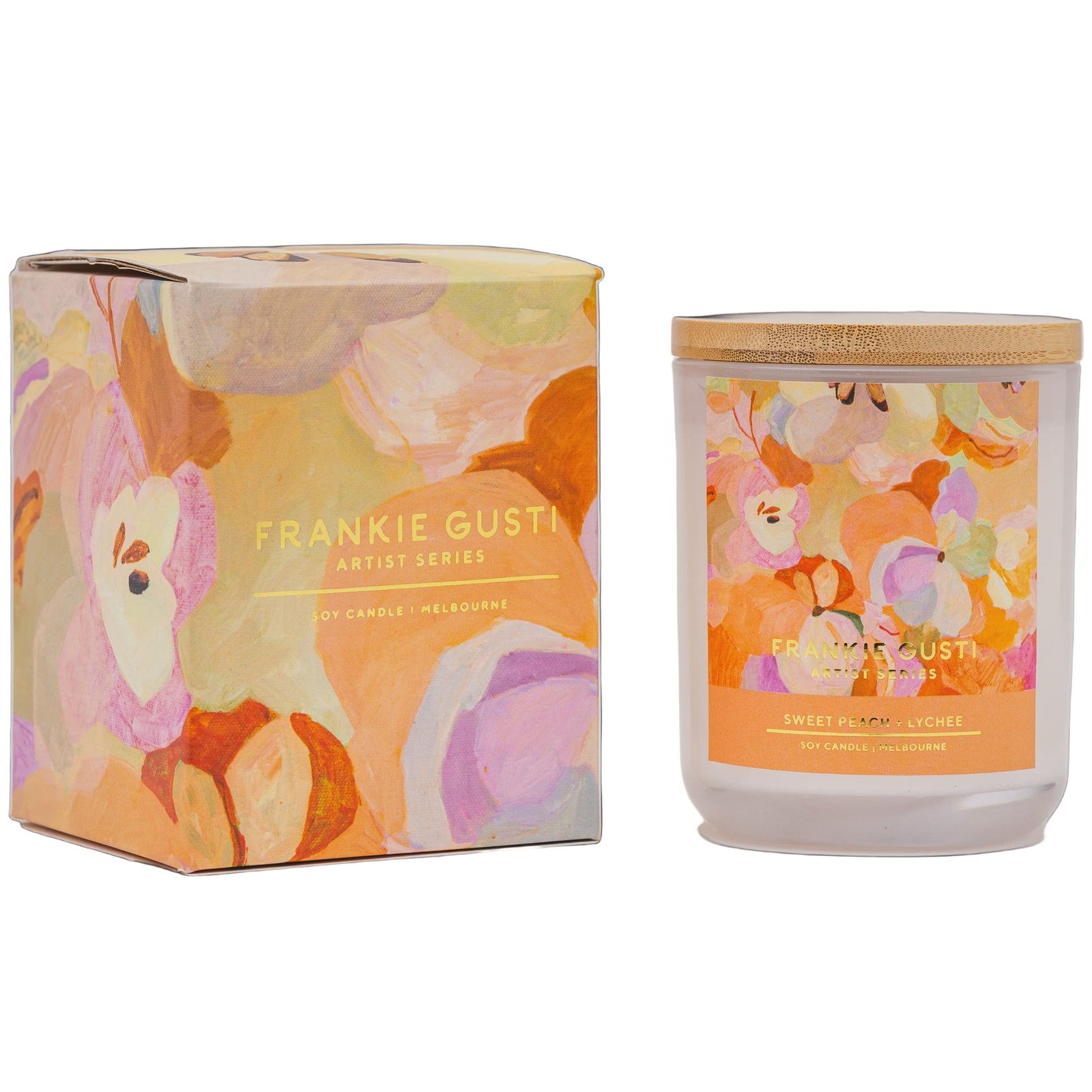 Franki Gusti Artist Series Candle, Sweet Peach + Lychee, Jade Fisher