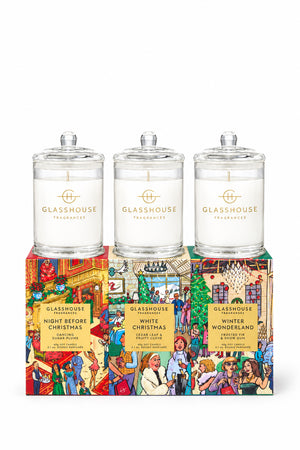 Glasshouse Fragrances 3x60g Candle Trio - Christmas - Night Before Christmas, White Christmas, Winter Wonderland