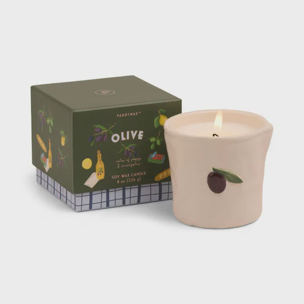 Bistro 8oz/226g Olive Embossed Ceramic Candle - Fig & Olive Boxed