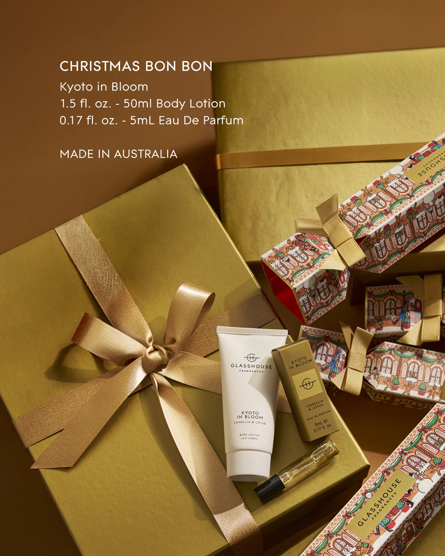 Glasshouse Fragrances 1x5ml EDP & 1x50ml Body Lotion - Christmas Bon Bon - Kyoto In Bloom