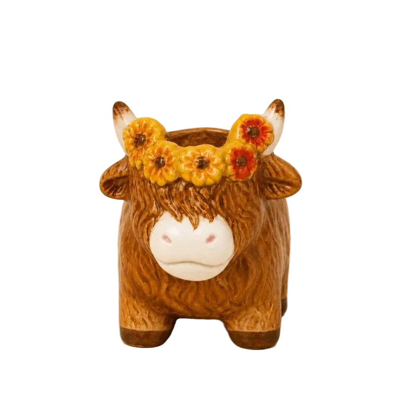 Highland Sunflower Cow Planter