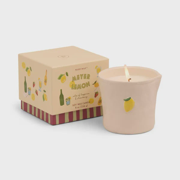 Bistro 8oz/226g Lemon Embossed Ceramic Candle - Meyer Lemon Boxed
