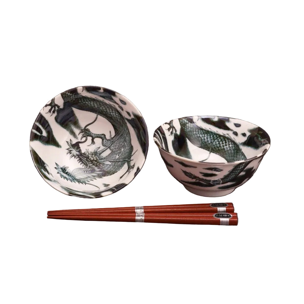 UNRYU DRAGON black - 2 bowl with chopsticks set