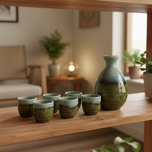 YOHEN green saki pot & 4 cup set