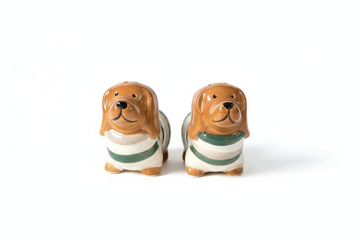 Dog Salt & Pepper Shakers Brown & Sage