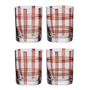 Max Set of 4 Glass Tumblers Clear/Choc Gingham