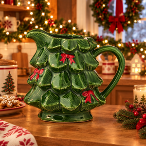 Holly Leaf Ceramic Jug 15x13x13cm Green