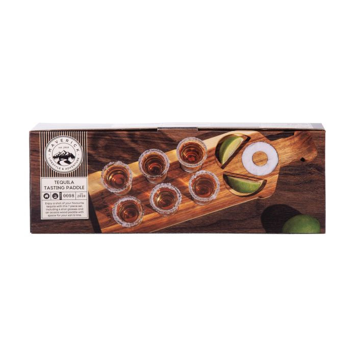 Maverick - Tequila Board and Shot Glass Set Natural Board
