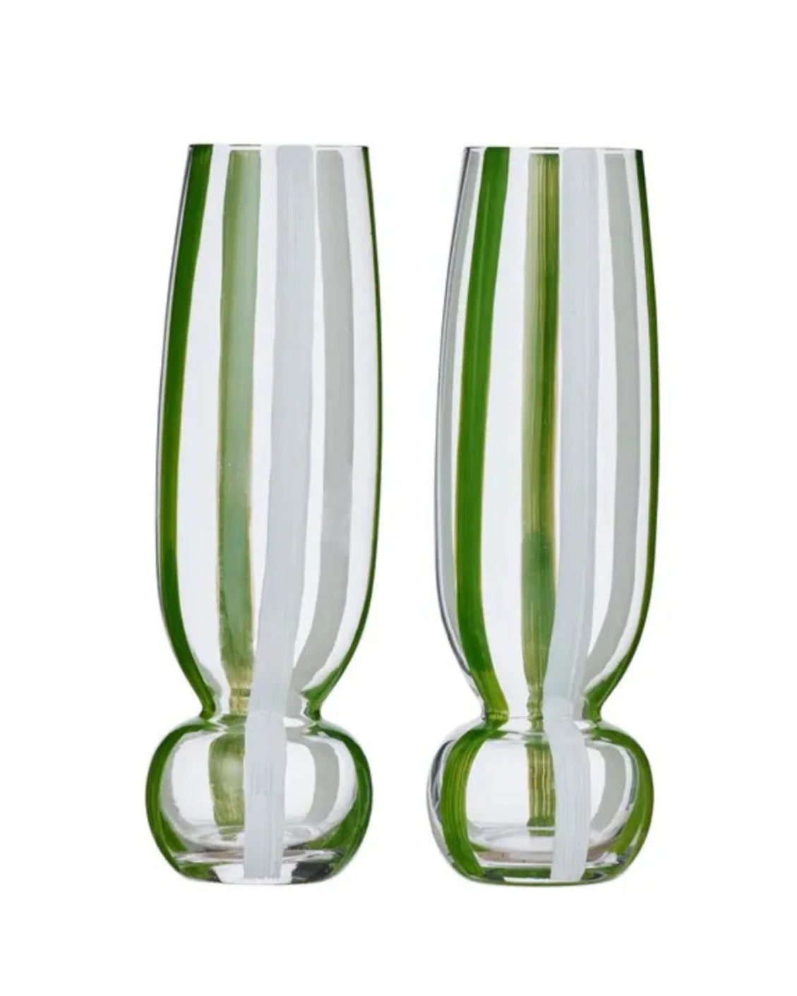 Kimi Set of 2 Glass Flute Green/White