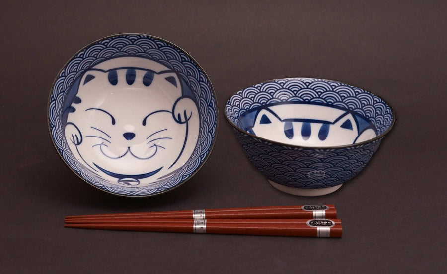 SEIKAIHA CAT - 2 bowl with chopsticks set