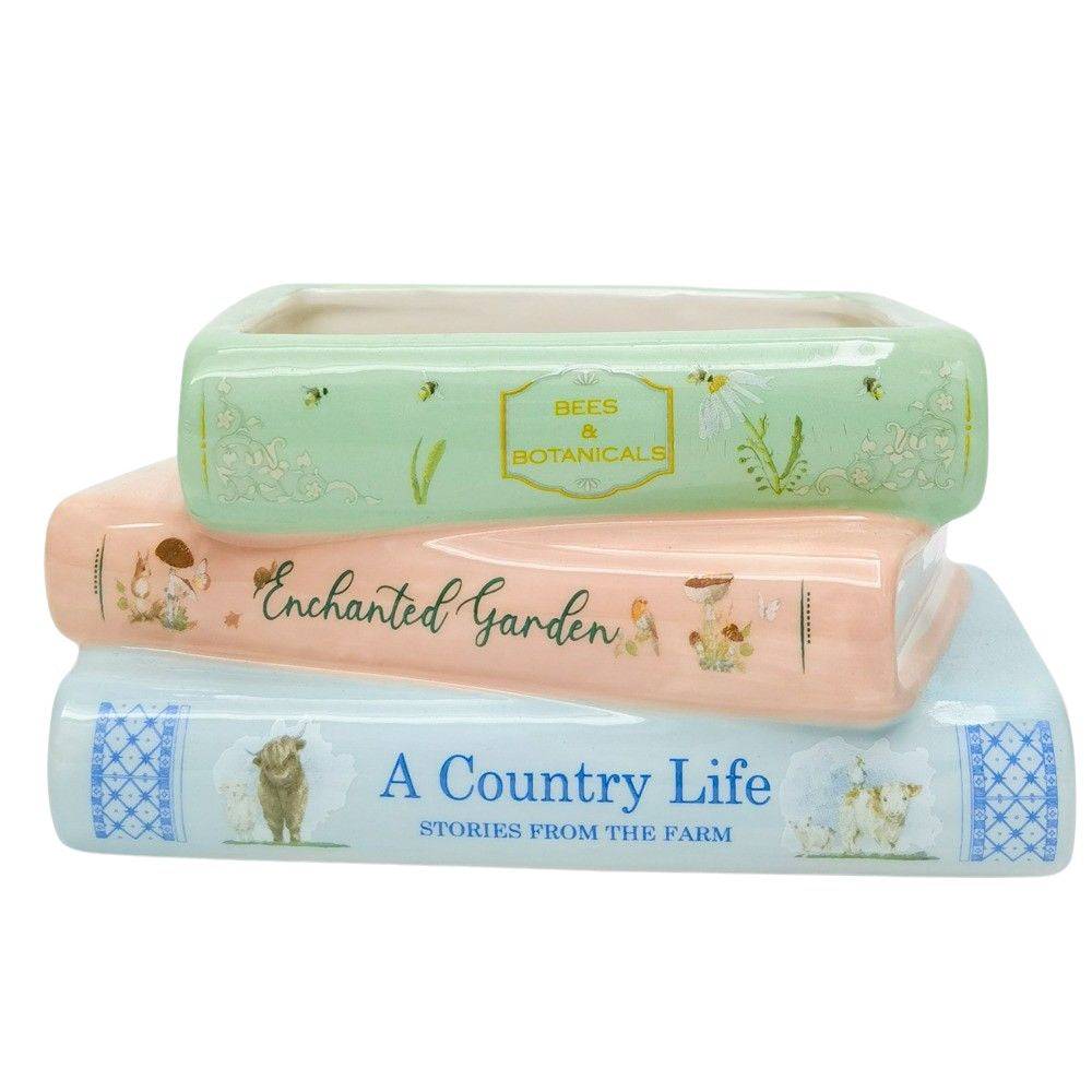 Book Stack Planter Green & Pink 18x12cm