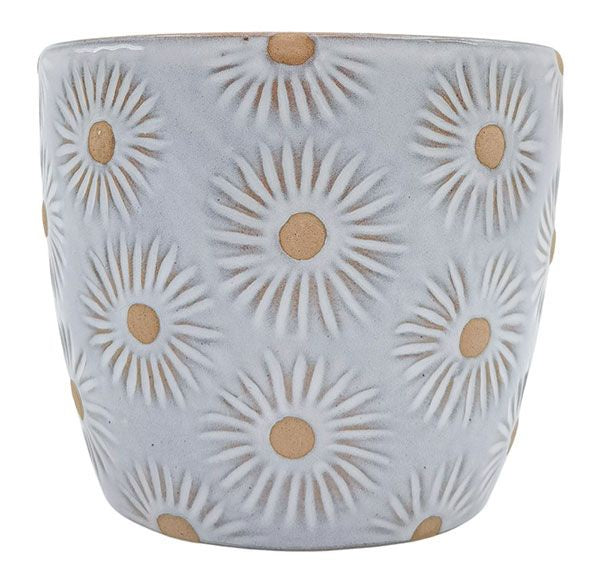 Embossed Daisy Planter White 14cm