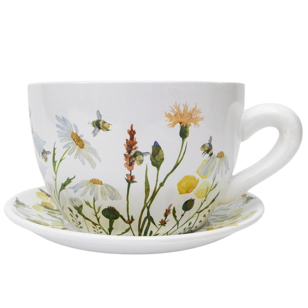 Bee Meadow Tea Cup Planter Yellow 13x24cm