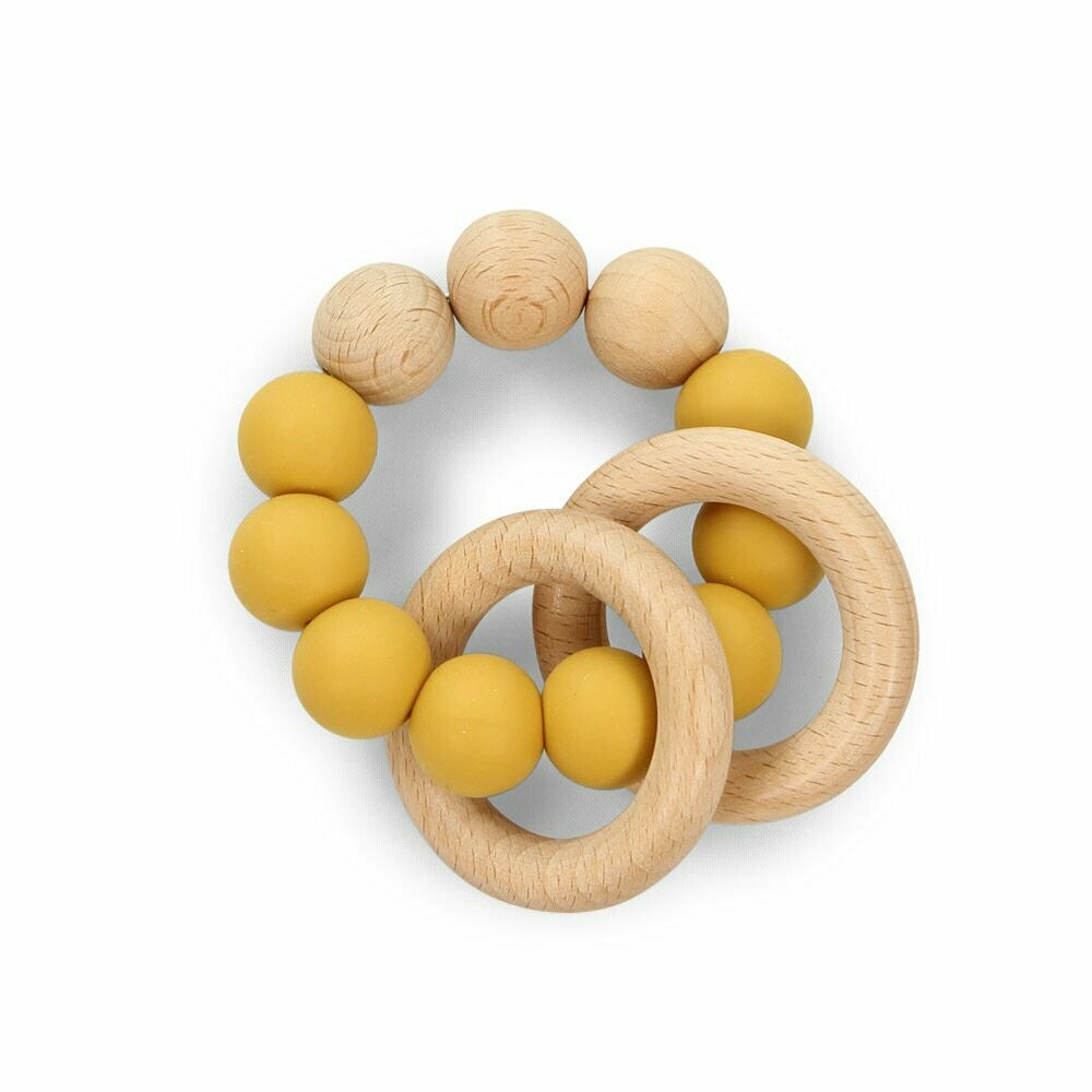 Jerry Beech Wood/Silicone Teether Mustard