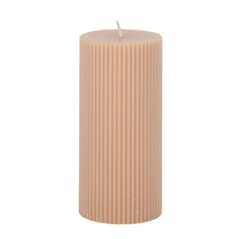 Ribbed Pillar Candle 7x15cm Nude