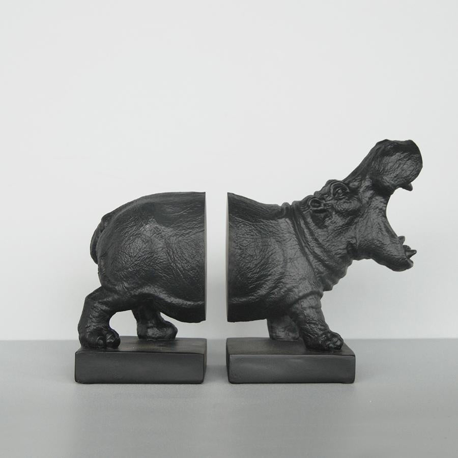 Hippo Bookends Black