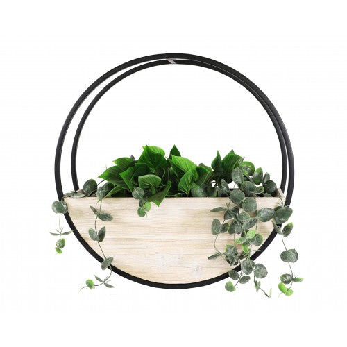 Wooden Wall Planter Full Circle - Medium 50cm - White Wash