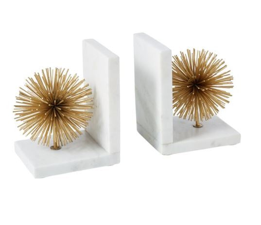 Marble and Brass Bookend - Set of 2