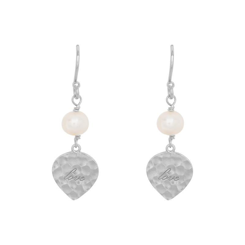 Ally Earrings Fresh Water Pearl Hammered - Silver