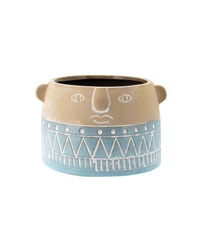 Planter Boy Head 15x14x9.5cm - Blue