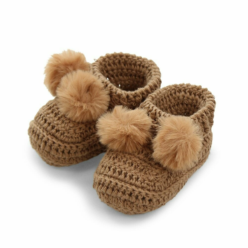 Topsy Faux Fur Pom Pom Bootees Coffee