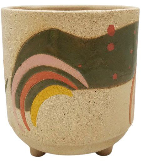 Haven Rainbow Planter with Legs Pink & Green Med 15cm