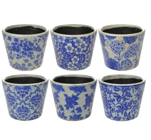 Rnd Vintage Blue/white ceramic planter