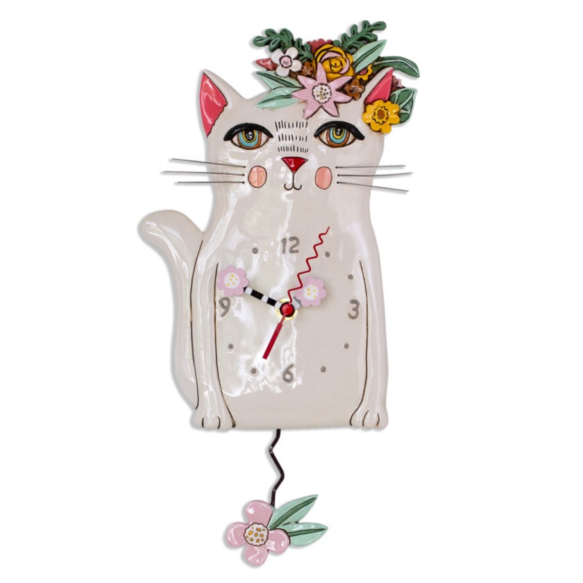 Pretty Kitty White Clock