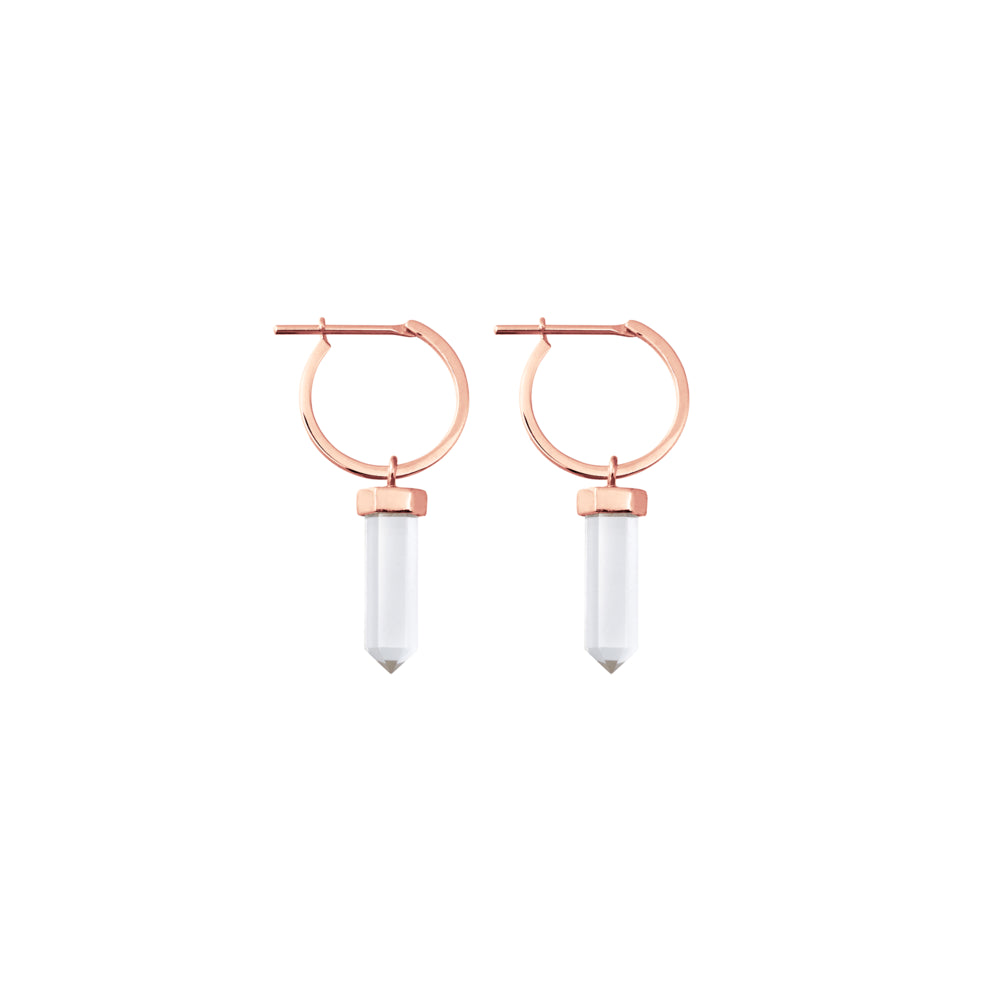 Fire Flies Hoops #2  - Clear Quartz Crystal 24K Rose Gold Plated