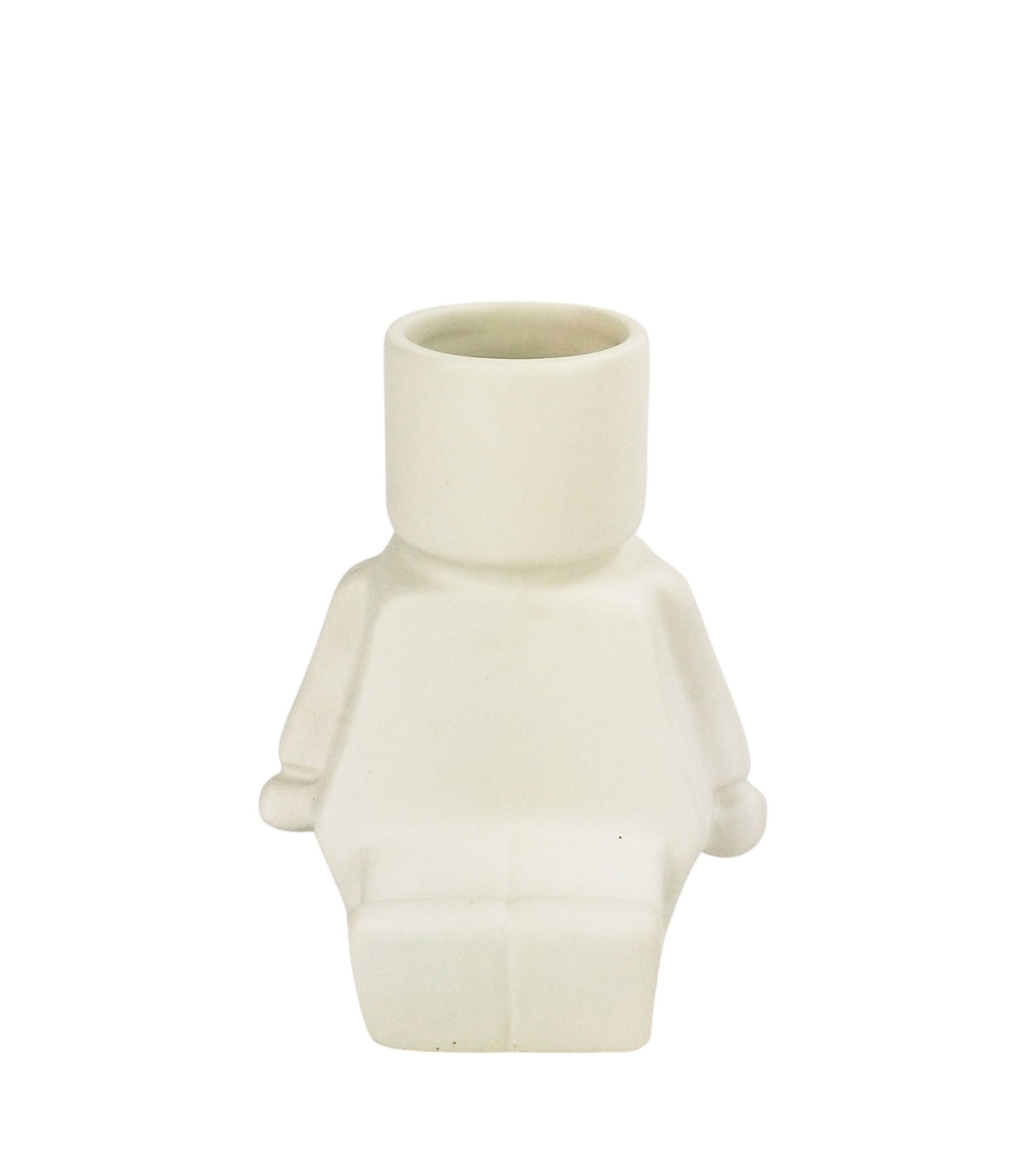 Block Man Sitting Planter White 14cm