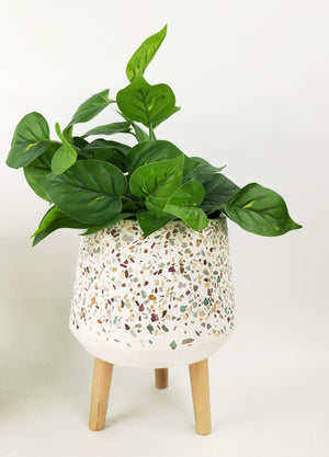 Terrazzo Planter with Legs Green & Mustard Lg 25cm