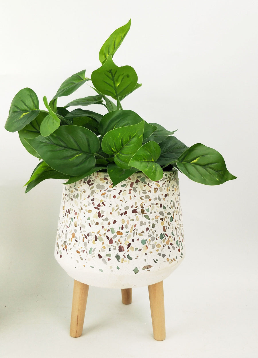 Terrazzo Planter with Legs Green & Mustard Lg 25cm