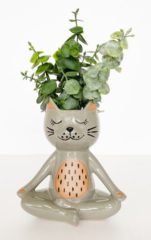 Quirky Kitty Vase Grey Sand Planter Med 16cm