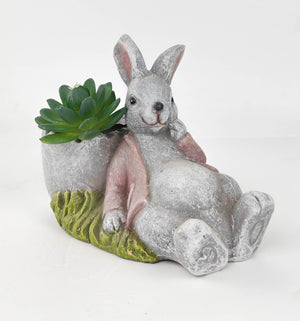 Cute Bunny With Egg Shell Planter Grey