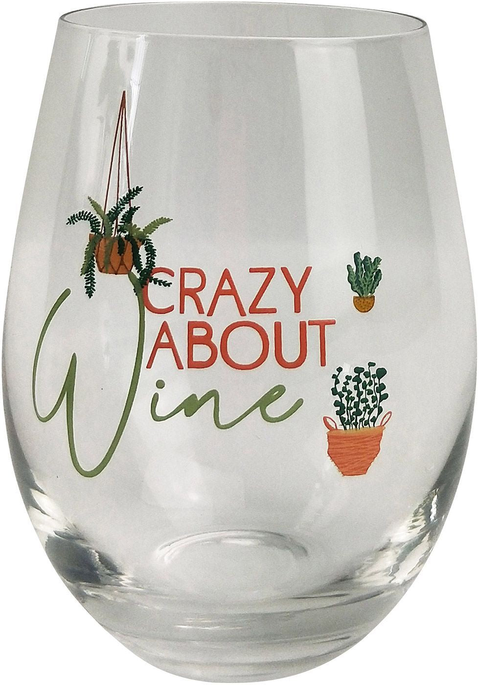 Crazy About Wine Wine Glass Pink & Green